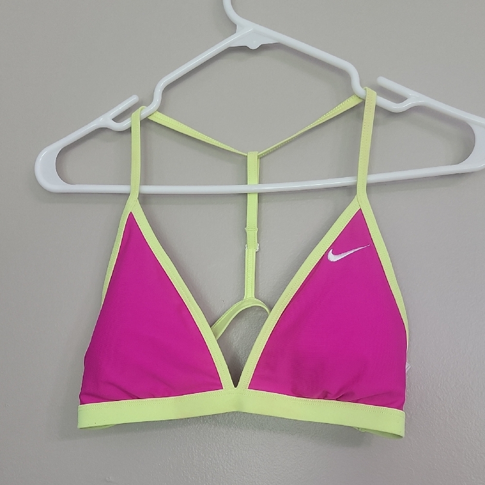 Nike Pink Neon Yellow Lightly Padded Bikini Swimsuit Top Size L
